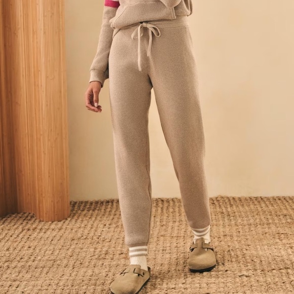 Faherty Waffle Knit Cashmere Blend Throwback Pocketed Striped Ankle Jogger Pant - Picture 1 of 15